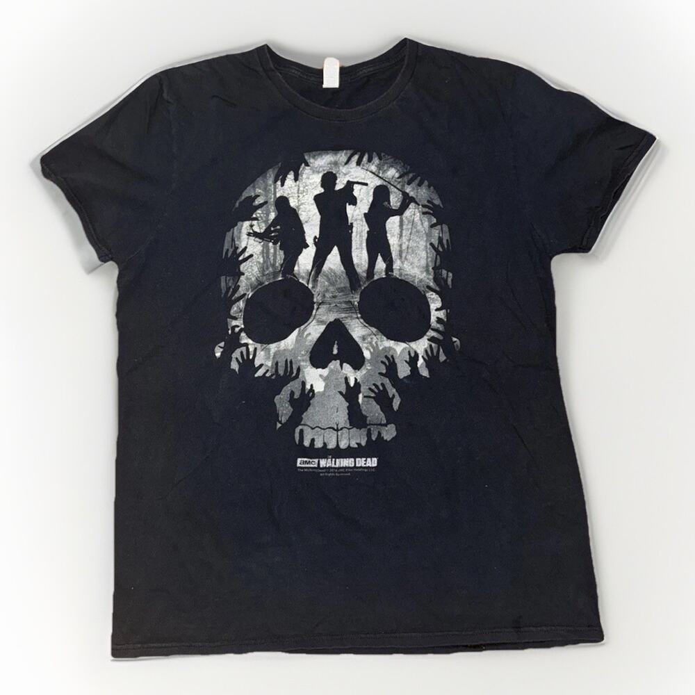 Walking Dead 2016 Zombie Skull T-Shirt Black Men’s Large 21x27 AMC Show